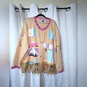 Vintage Storybook Knits Tea Coffee Cafe Knit Cardigan Sweater